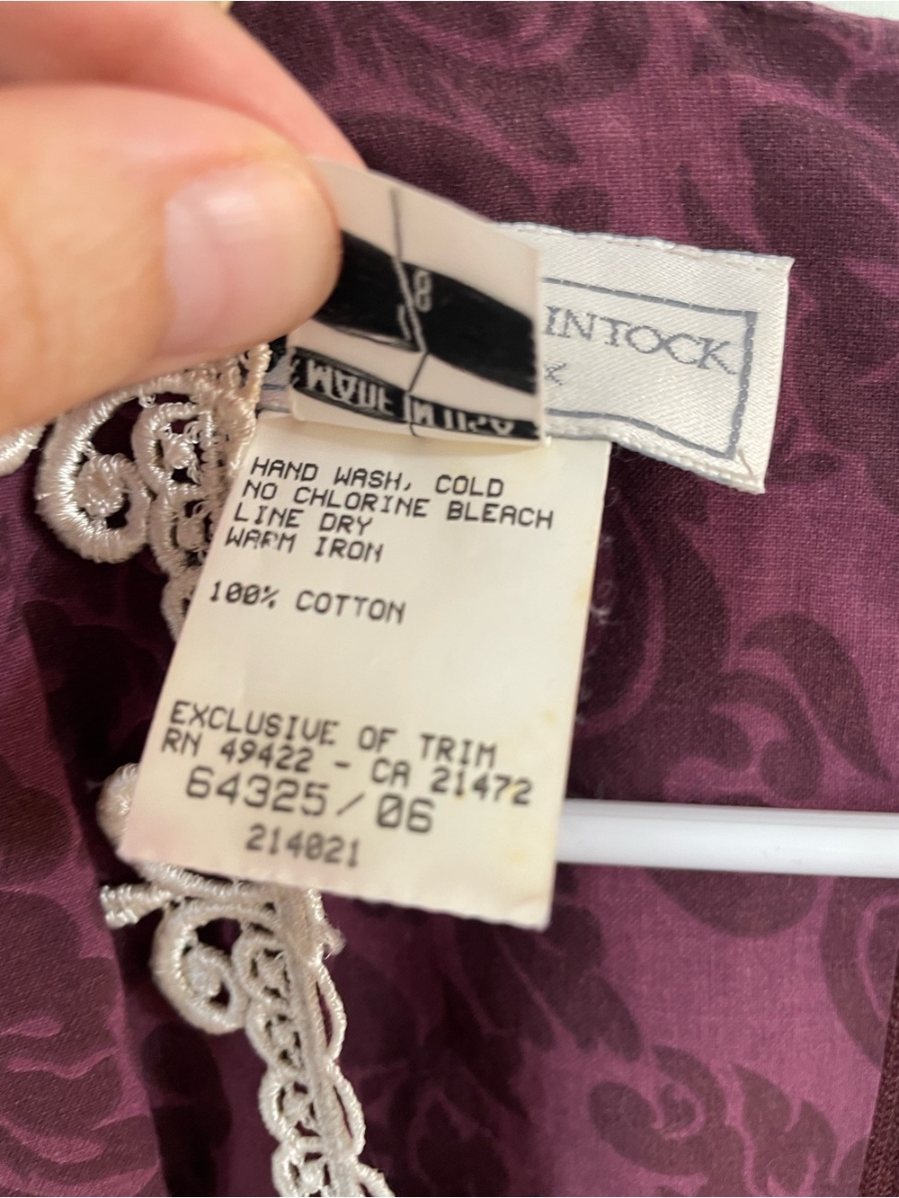 Vintage 80s Jessica McClintock Gunne Sax Cotton Prairie Dress 7/8 Burgundy Lace - Picture 12 of 15